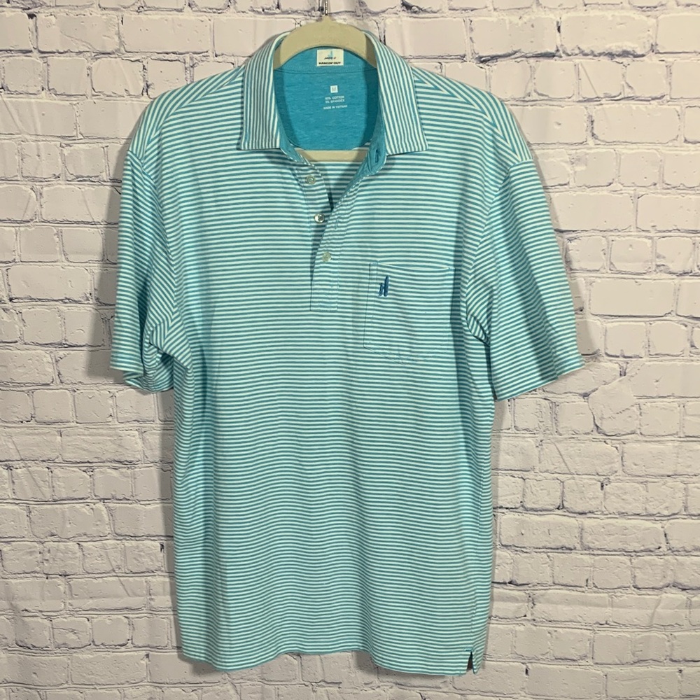 Johnnie-O Mens Linus Dual Striped Prep-Formance Pique Polo Blue Sz M Golf Prep